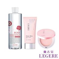 LEGERE 蘭吉兒 97玫瑰淨白防護精華露X1+輕裸保濕粉凝霜X1+提亮柔焦蜜粉餅X1