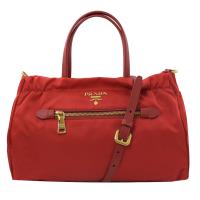 PRADA 1BA843 浮雕 LOGO尼龍帆布手提兩用包.紅