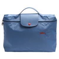 LONGCHAMP Collection刺繡摺疊暗釦/拉鍊方型手提式電腦公事包(粉藍色)