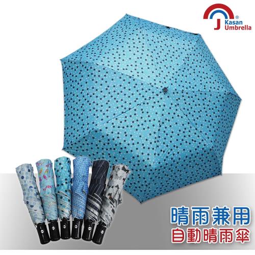 Kasan 三折防風自動開收晴雨傘(青色波點)