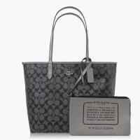 COACH 經典 PVC / 雙面使用 / 肩背托特包_黑銀