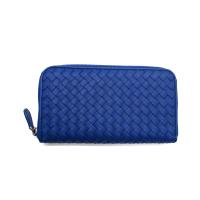 【BOTTEGA VENETA】編織羊皮拉鍊長夾 (518389-藍)