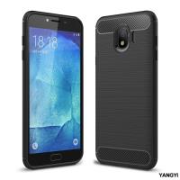 YANGYI揚邑-Samsung Galaxy J4 拉絲紋碳纖維軟殼散熱防震抗摔手機殼-黑