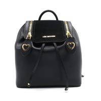 【MOSCHINO】LOVE MOSCHINO系列 皮革拼麂皮 紅內裡 束口後背包 (黑)