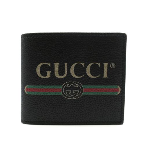 【GUCCI】 復古綠紅綠織帶標誌牛皮對開8卡短夾(496309-黑)