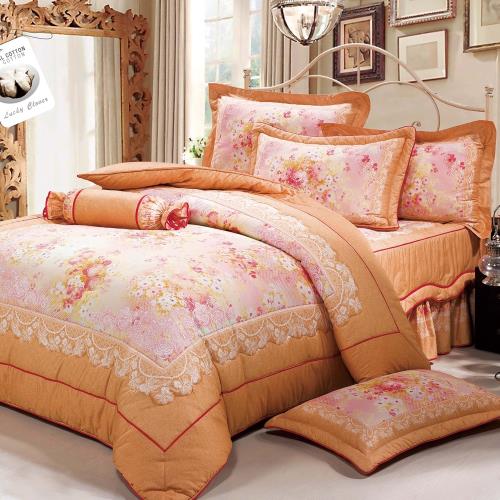 幸運草-雅致情人 高級精梳棉大版立體車工雙人八件式獨立ABC版床罩組