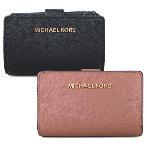 MICHAEL KORS  JET SET TRAVEL金字LOGO防刮皮革壓扣式中夾(兩色可選)