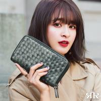 2R 細呢羊皮Double雙層編織長夾 深靛藍
