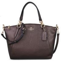 COACH 立體馬車LOGO全皮革KELSEY兩用水餃包(古銅金色)