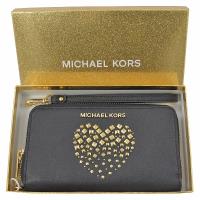 MICHAEL KORS GIFTABLES 愛心鉚釘手提拉鍊中長夾.黑