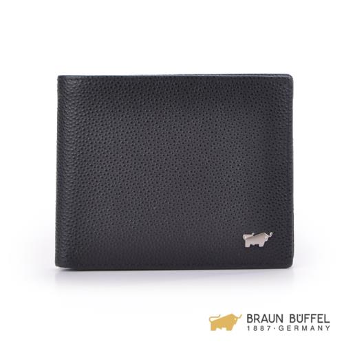 BRAUN BUFFEL HOMME-B系列卵石紋8卡透明窗零錢袋短夾 -黑色 BF192-B320-BK