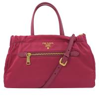 PRADA 1BA843 浮雕 LOGO尼龍帆布手提兩用包.桃紅