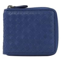 BOTTEGA VENETA 464904 編織小牛皮拉鍊中短夾.深藍