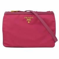 PRADA 1BH046 經典浮雕LOGO尼龍帆布雙層斜背包.深桃紅