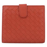 BOTTEGA VENETA 114073 編織小牛皮扣式中夾.橘