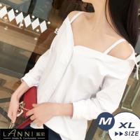 LANNI 藍尼-甜美清新感露肩襯衫 L-XL