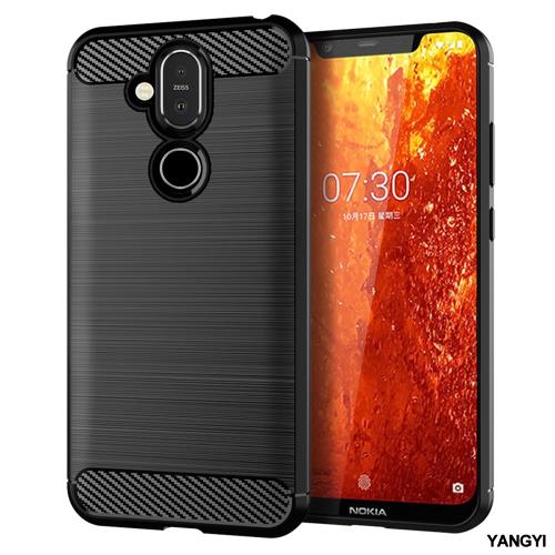 YANGYI揚邑-Nokia 8.1 / X7 碳纖維拉絲紋軟殼散熱防震抗摔手機殼-黑