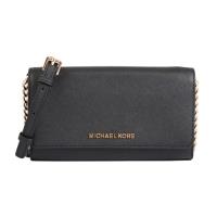 Michael Kors 防刮皮革金色字母WOC手機斜背包(黑色)