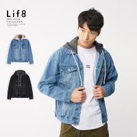 Life8-Casual 3用款 寬版落肩牛仔外套(附可拆式雙帽)-10185