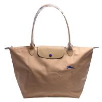 LONGCHAMP Collection刺繡摺疊暗釦/拉鍊長提把尼龍水餃包(大-駝色)