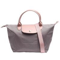 LONGCHAMP 經典Le Pliage Collection系列迷你領帶圖案短把手提/斜背包(小-象牙白)