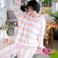 天使霓裳 清新微甜 法蘭絨二件式長袖成套休閒服(粉白F)