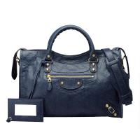 BALENCIAGA 巴黎世家GIANT CITY HAMILTON金色小釦機車包(藍)