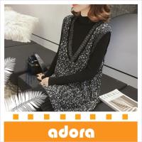 adora V領吊帶針織亮絲背心裙連衣裙+高領打底裙毛衣