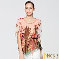 MONS國際精品藝術風印花輕柔感100%蠶絲上衣