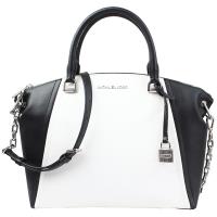 【Michael Kors】撞色皮革拼接手提斜背兩用包(大/黑白)