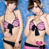 天使霓裳 甜美鋼圈 三件式比基尼泳裝(粉M~XL) SQ11006