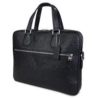 COACH 紳士款浮雕LOGO素面手提斜背公事包-黑色