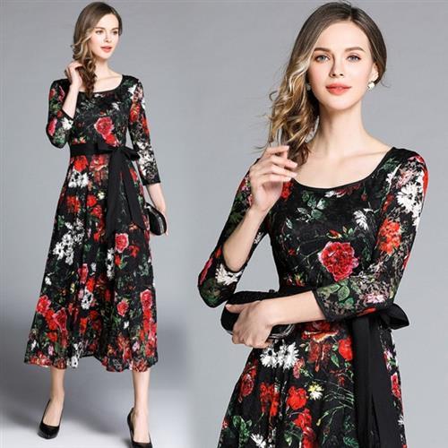 【M2M】歐美蕾絲印花復古洋裝S-2XL