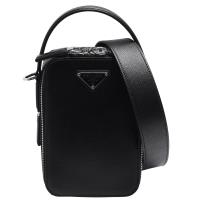 PRADA Brique Saffiano三角浮雕LOGO防刮牛皮手提/斜背包(黑)