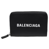 BALENCIAGA 經典EVERYDAY系列品牌字母LOGO壓紋小牛皮拉鍊零錢包(黑)