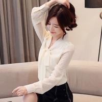 【白色戀人】氣質V領綁帶雪紡衫S-2XL(共二色)