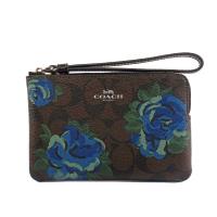 COACH L型花卉LOGO拉鍊手拿包(棕色)