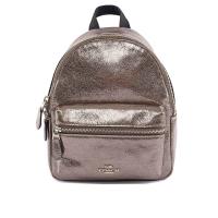 COACH 經典馬車LOGO皮革後背包(小)(銀色)