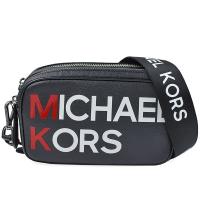 【Michael Kors】品牌字母標誌 防刮皮革雙層拉鍊相機包(黑色)