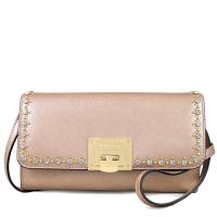 MICHAEL KORS TINA 金字LOGO晶鑽邊飾鎖頭側肩包(粉金色)