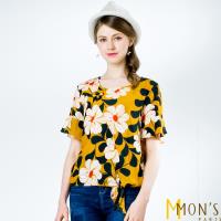 MONS歐版貴婦綁帶造型印花上衣