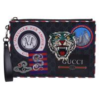 GUCCI 經典Night Courrier系列GG Supreme帆布拉鍊手拿包(黑灰)