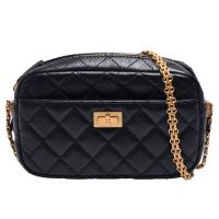 CHANEL 經典復刻2.55菱格縫線牛皮鎖釦造型金鍊斜背相機包(黑)