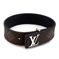 LV 經典字紋帆布銀色LV字樣鉤扣男用手環