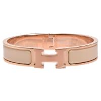 HERMES Clic H LOGO琺瑯細版手環(PM-珍珠色X玫瑰金)