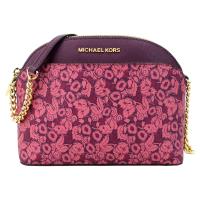 MICHAEL KORS 華麗花卉圖樣防刮鍊帶斜背包-中/深紫