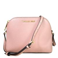 MICHAEL KORS ADELE金字LOGO荔枝紋全皮革貝殼斜背包(玫瑰粉色/中)