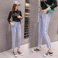【WHATDAY】休閒側刷白褲管抽鬚牛仔褲XL-5XL