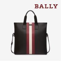 【BALLY】BLANEY 牛皮紅白條紋手提肩背包 (6221763-黑)
