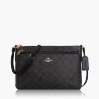 COACH 經典 PVC / 可拆式拉鏈手拿 / 斜背包_深咖啡